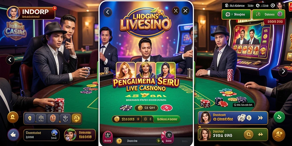 Screenshot gameplay <strong>INDORP</strong> menunjukkan dealer langsung yang ramah dan suasana kasino yang nyata.