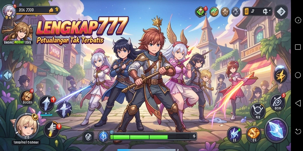 Tampilan gameplay LENGKAP777 dengan karakter Anime yang menarik.
