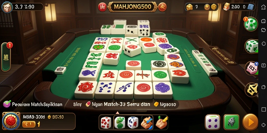 Tangkapan layar utama MAHJONG500 menampilkan gameplay Match-3 yang seru dan menarik.