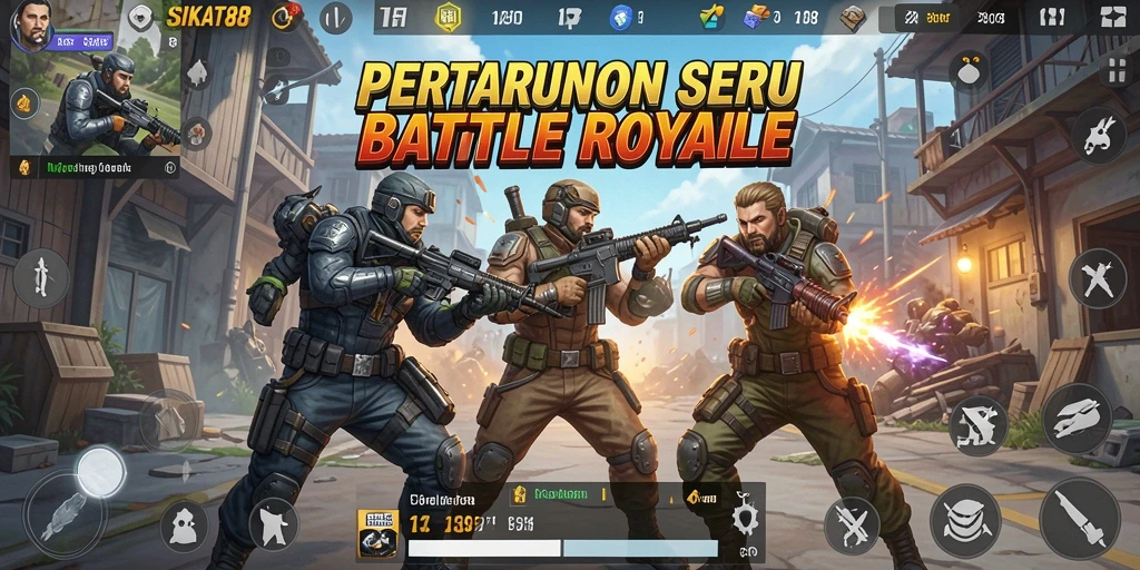 Tampilan aksi seru dalam gameplay SIKAT88 Battle Royale.