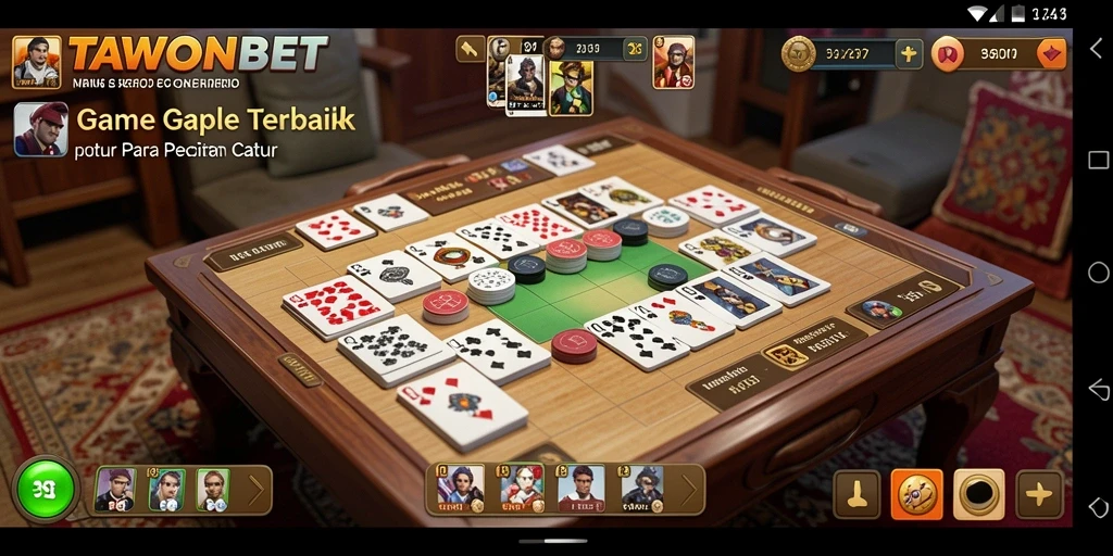 Screenshot utama TAWONBET menampilkan gameplay Gaple yang seru dan interaktif.